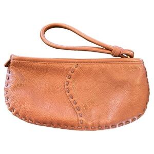 Lucky Brand 100% Cow Hide Leather Western Stitching Wristlet Brown